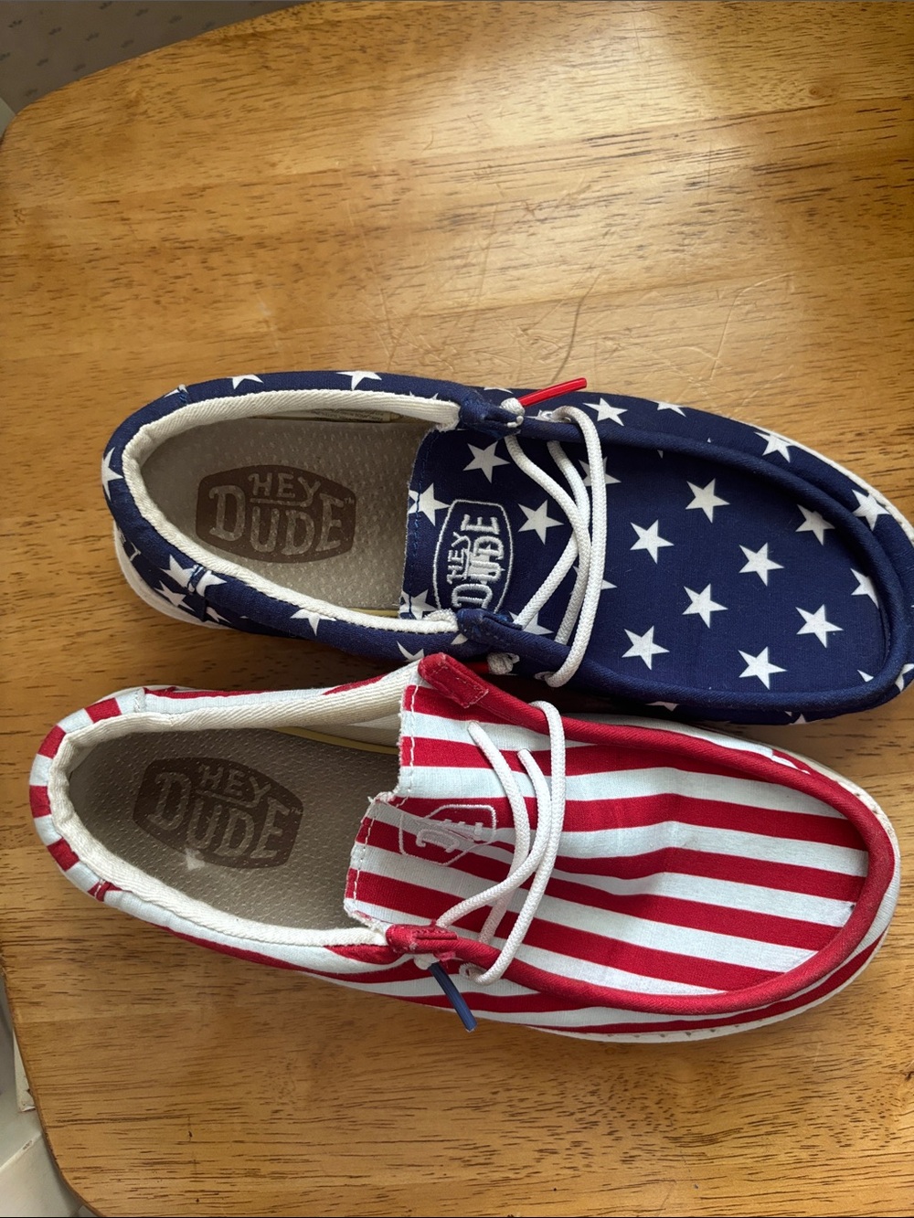 Hey Dude Kids Slip-On Sneakers in Navy, Red & White Star and Stripe Print
